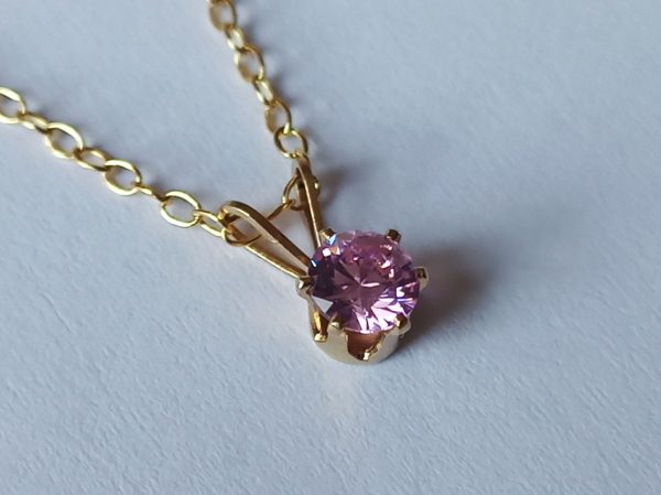 gold plated silver chain with 5 mm pink zirconia pendant-anchor chain 45 cm--